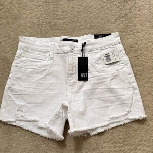NWT Kut from the Kloth high rise Jane long short White Frayed Hem Jean Shorts